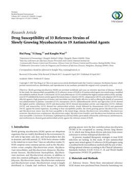 Research Article Drug Susceptibility of 33 Reference Strains of Slowly Growing Mycobacteria to 19 Antimicrobial Agents