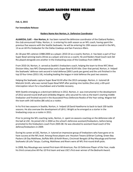 Oakland Raiders Press Release