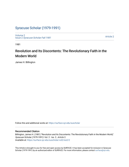 Revolution and Its Discontents: the Revolutionary Faith in the Modern World