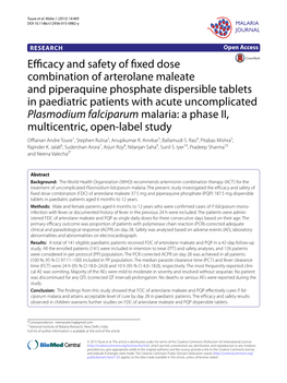 Efficacy and Safety of Fixed Dose Combination of Arterolane Maleate