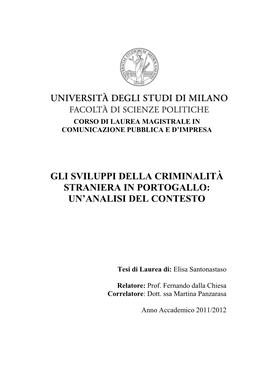 Criminalità Straniera in Portogallo: Un‟Analisi Del Contesto