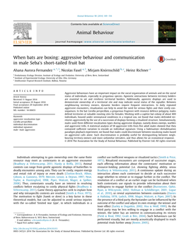 When Bats Are Boxing: Aggressive Behaviour and Communication in Male Seba's Short-Tailed Fruit Bat