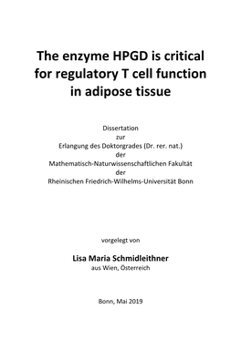 The Enzyme HPGD Is Critical for Regulatory T Cell Function in Adipose Tissue