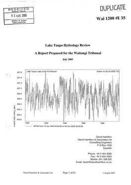 Lake Taupo Hydrology Review