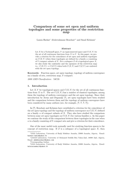 Comparison of Some Set Open and Uniform Topologies and Some Properties of the Restriction Map