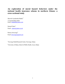 An Exploration of Moral Hazard Behaviors Under the National Health Insurance Scheme in Northern Ghana: a Cross Sectional Study