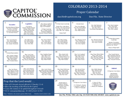 COLORADO 2013-2014 Prayer Calendar Dan.File@Capitolcom.Org Dan File, State Director