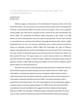 The 2007-2008 Explosive Events of Oldoinyo Lengai: New Insights Into Natrocarbonatite Generation