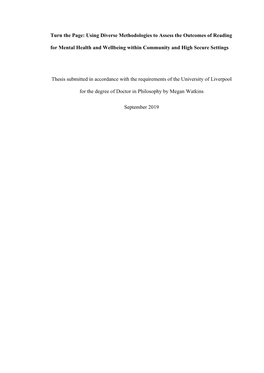 Using Diverse Methodologies to Assess the Outcomes of Reading for Mental Health and Wellbeing Within Community and High Secure Settings