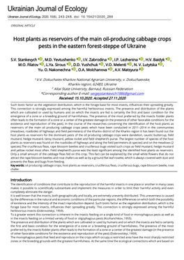 Host Plants As Reservoirs of the Main Oil-Producing Cabbage Crops Pests in the Eastern Forest-Steppe of Ukraine