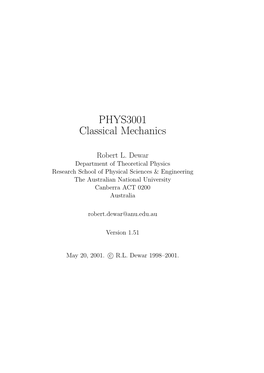 PHYS3001 Classical Mechanics