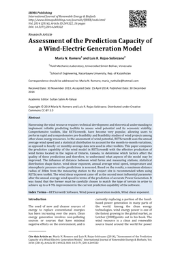 Assessment of the Prediction Capacity of a Wind-Electric Generation Model