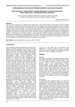 Comparison of Posture Between Gymnasts And... Acta Kinesiologica 10 (2016) Suppl 1: 62‐65