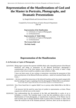 Representation of the Manifestations of God and the Master in Portraits