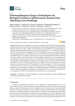Entomopathogenic Fungi As Endophytes for Biological Control of Subterranean Termite Pests Attacking Cocoa Seedlings