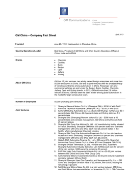 GM China Fact Sheet