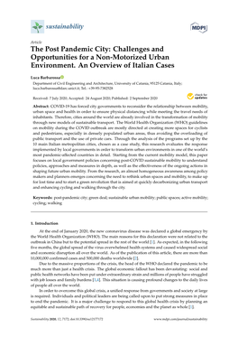 The Post Pandemic City: Challenges and Opportunities for a Non-Motorized Urban Environment