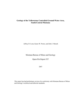 Geology of the Yellowstone Controlled Ground-Water Area, South-Central Montana