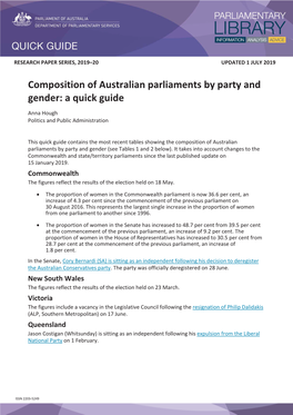 Composition of Australian Parliaments by Party and Gender: a Quick Guide