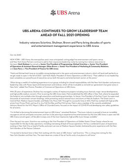 Ubs Arena Continues to Grow Leadership Team Ahead of Fall 2021 Opening