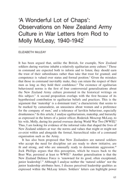 'A Wonderful Lot of Chaps': Observations on New Zealand Army Culture in War Letters from Rod to Molly Mcleay, 1940-19421