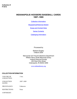 Indianapolis Hoosiers Baseball Cards 1887–1889