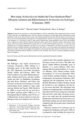 How Many Archaeolacerta Inhabit the Corso-Sardinian Plate? Allozyme Variation and Differentiation in Archaeolacerta Bedriagae (Camerano, 1885)