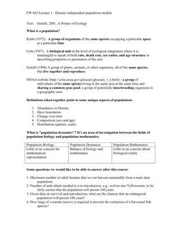 INTRODUCTION to POPULATION ECOLOGY (1St Lecture)