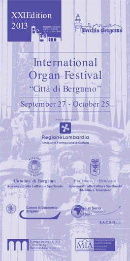 International Organ Festival “Città Di Bergamo” September 27 - October 25