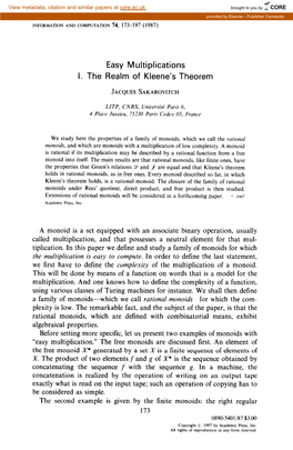 Easy Multiplications I. the Realm of Kleene's Theorem