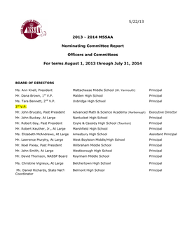 2014 MSSAA Nominating Committee Report Officers and Committees For