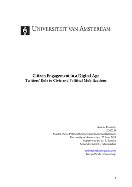Citizen Engagement in a Digital Age Twitters’ Role to Civic and Political Mobilizations
