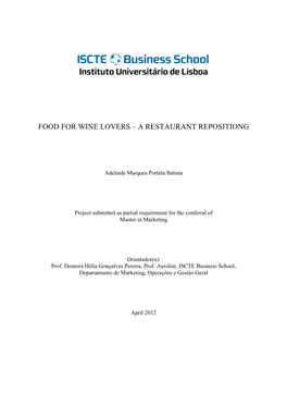 Food for Wine Lovers – a Restaurant Repositiong