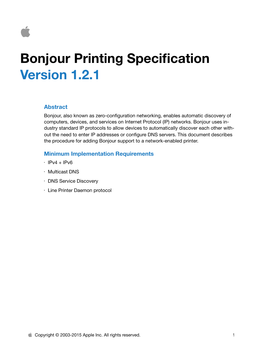 Bonjour Printing Specification