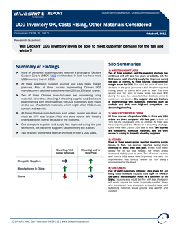 UGG Inventory OK, Costs Rising, Other Materials Considered
