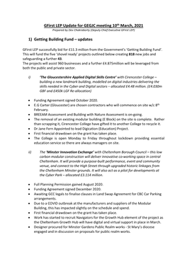 Gfirst LEP Update for GEGJC Meeting 10Th March, 2021 Prepared by Dev Chakraborty (Deputy Chief Executive Gfirst LEP)