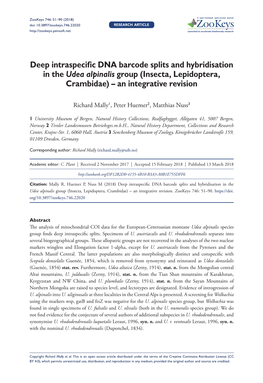 ﻿Deep Intraspecific DNA Barcode Splits and Hybridisation in the Udea