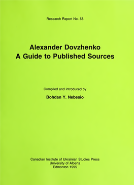 Alexander Dovzhenko a Guide to Published Sources