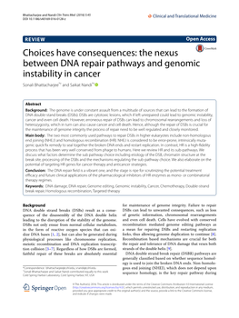 The Nexus Between DNA Repair Pathways and Genomic Instability in Cancer Sonali Bhattacharjee*† and Saikat Nandi*†