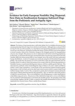 Evidence for Early European Neolithic Dog Dispersal: New Data on Southeastern European Subfossil Dogs from the Prehistoric and Antiquity Ages