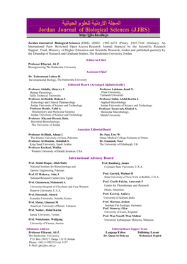 ﺔﯾﺗﺎﯾﺣﻟا موﻟﻌﻟﻟ ﺔﯾﻧدرﻷا ﺔﻟﺟﻣﻟا Jordan Journal of Biological Sciences (JJBS)