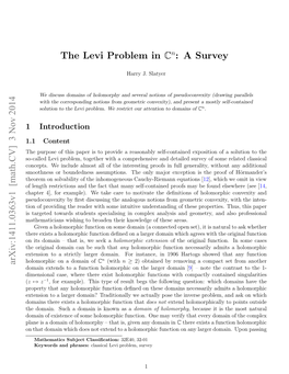 The Levi Problem in C : a Survey Arxiv:1411.0363V1 [Math.CV] 3 Nov