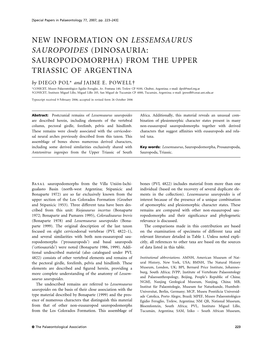 DINOSAURIA: SAUROPODOMORPHA) from the UPPER TRIASSIC of ARGENTINA by DIEGO POL* and JAIME E