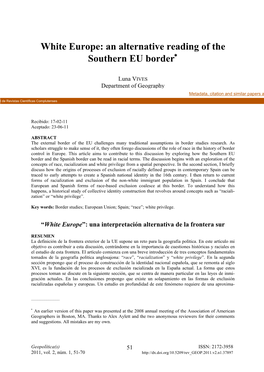 White Europe: an Alternative Reading of the Southern EU Border