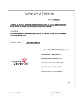 Population Genetics and Breeding Ecology of the Rare Clonal Shrub, Spiraea Virginiana (Rosaceae)