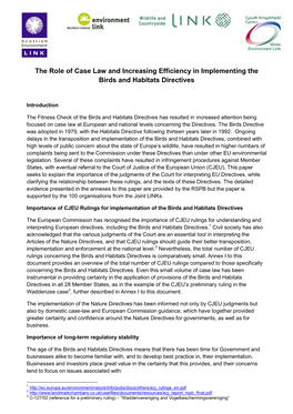 The Role of Case Law and Increasing Efficiency in Implementing the Birds and Habitats Directives