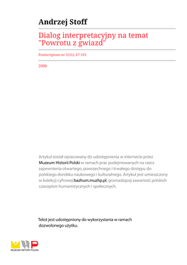 Andrzej Stoff Dialog Interpretacyjny Na Temat "Powrotu Z Gwiazd"