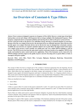 An Overview of Constant-K Type Filters