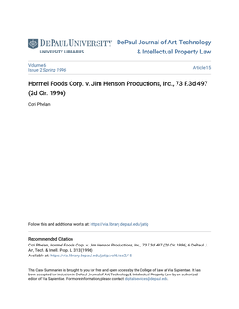 Hormel Foods Corp. V. Jim Henson Productions, Inc., 73 F.3D 497 (2D Cir