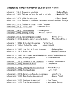 Milestones in Developmental Biology